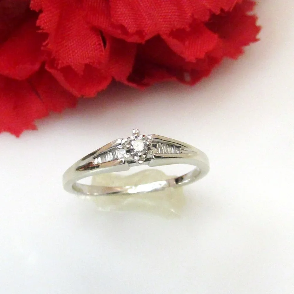 Diamond Promise Ring With Accents 10k White Gold Size 6.25 Genuine Natural Real - Picture 6 of 12
